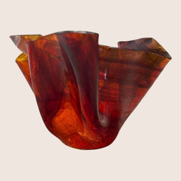 🤎 LUCITE MID CENTURY VINTAGE HANDKERCHIEF VASE BOWL CENTERPIECE TORTOISESHELL - Picture 3 of 8